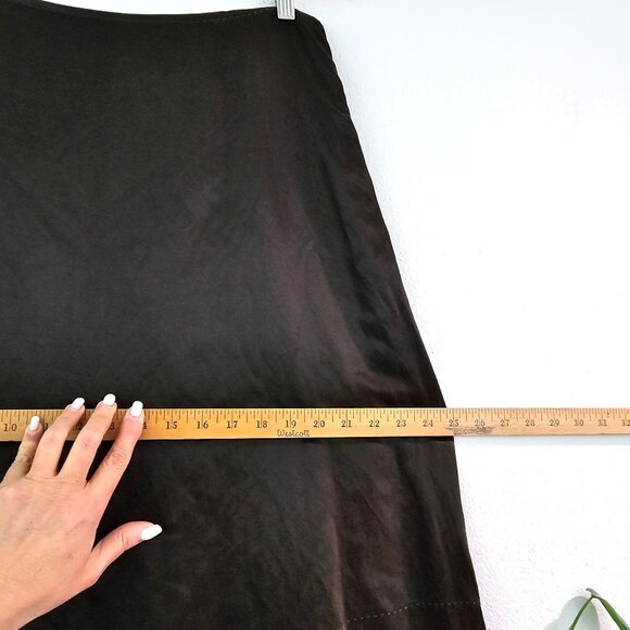 Eileen Fisher Silk/Linen Satin Weave Wonderland A-Line Skirt Sz L Olive Casual - Picture 8 of 14